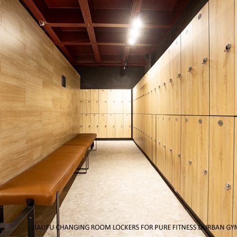 JIALIFU Changing room lockers, toilet partitions and shower cubicles and benches for Pure Fitness Durban Gym, South Africa